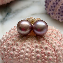 DEEP LAVENDER EDISON PEARL STUDS 10MM GF (E19)