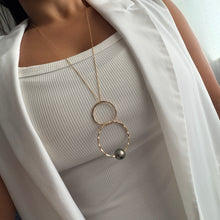 SEAFOAM PEACOCK TAHITIAN DOUBLE HOOP NECKLACE 30" GF (N50)