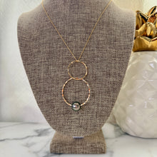 SEAFOAM PEACOCK TAHITIAN DOUBLE HOOP NECKLACE 30" GF (N50)