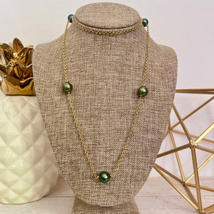 GREEN/BLUE 5X TAHITIAN PEARL LONG ROLO NECKLACE GF 33" (N38)