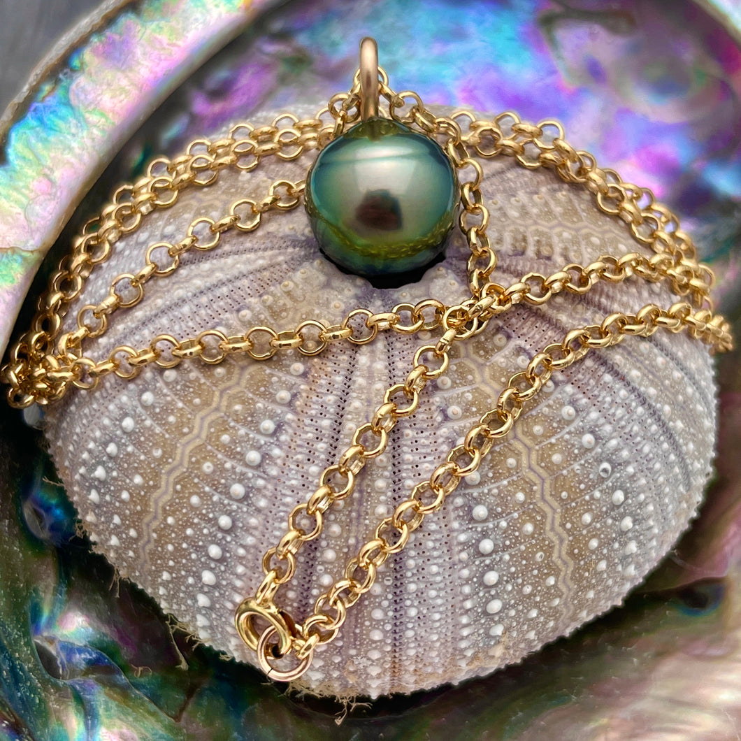 14MM BOMBUCHA VIBRANT TAHITIAN ROLO NECKLACE GF 18