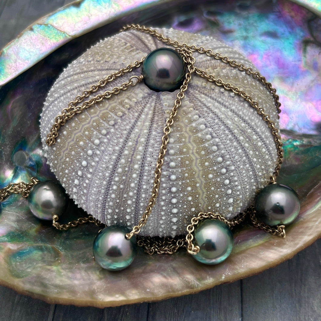 5X PEACOCK TAHTIAN PEARL LONG STATION NECKLACE GF 39