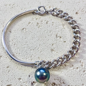 EXCLUSIVE VINTAGE SS CUBAN & TAHITIAN BANGLE BRACELET MED (B14)