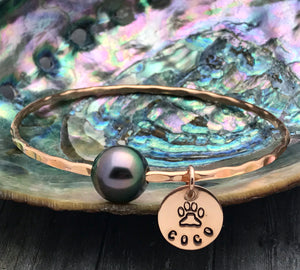TAHITIAN PEARL BANGLE W/ PAW COIN (PERSONALIZE)