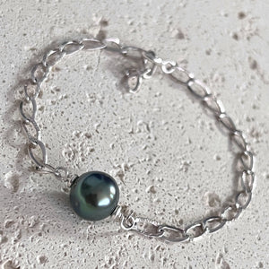 TAHITIAN PEARL DAINTY LINK BRACELET 7.5" SS (B24)