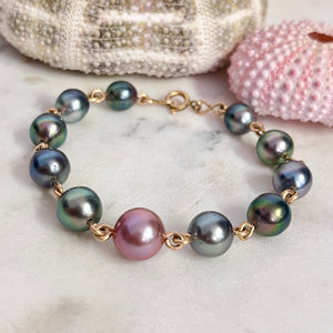 EDISON & TEN TAHITIAN PEARL INTERLINK BRACELET MED GF (B24)