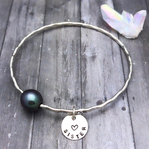 TAHITIAN PEARL BANGLE W/ SISTER COIN CHARM