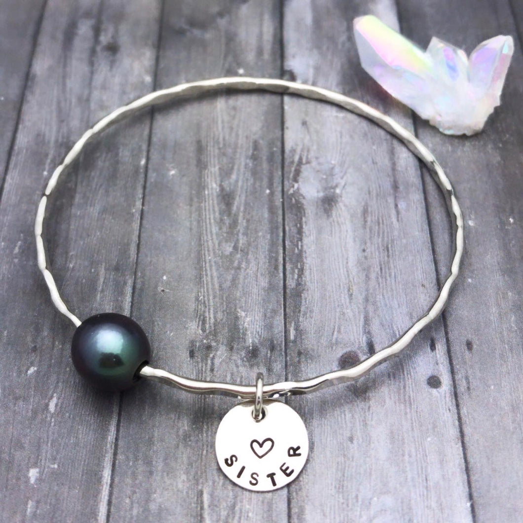 TAHITIAN PEARL BANGLE W/ SISTER COIN CHARM